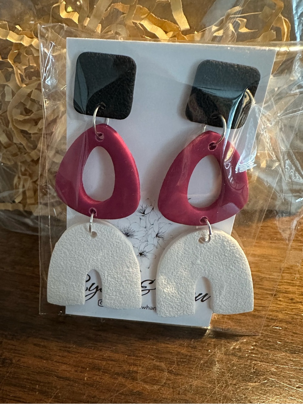 Handcrafted Black Pink & White Dangle Earrings